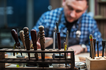 Image showing Concept of handmade craft production of leather goods.