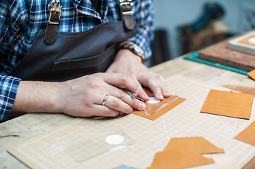 Image showing Concept of handmade craft production of leather goods.