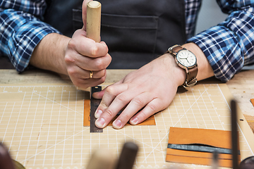 Image showing Concept of handmade craft production of leather goods.