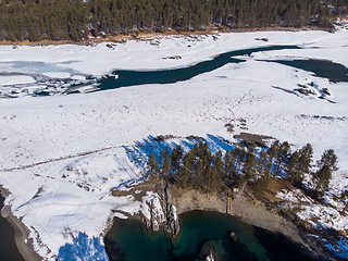 Image showing Aerial view of winter blue lakes