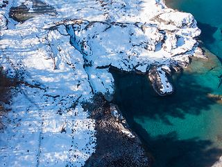 Image showing Aerial view of winter blue lakes