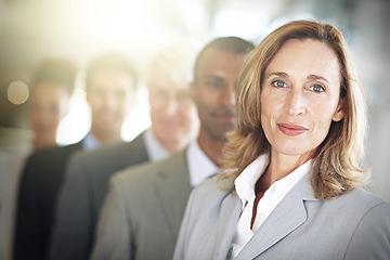 Image showing Business woman, portrait and team in leadership, management or diversity at the office. Face of confident corporate female executive or diverse group in teamwork, unity or company vision at workplace