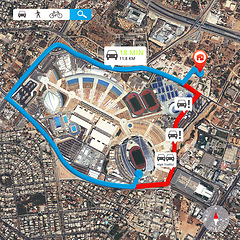 Image showing Satellite map, location app with travel information and direction, navigation guide with route for trip. Technology, app and aerial view with journey info, transportation destination pin and landmark