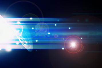 Image showing Abstract background, digital and technology or metaverse with lights, dots or flare. Effect, futuristic or connection with network, illustration or innovation for ai programming data or cybersecurity