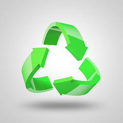 Image showing Green, arrows and icon for recycling, ecology or sustainability to save the planet against a white studio background. Arrow forming triangle shape, graphic or symbol for reuse, reduce or recycle