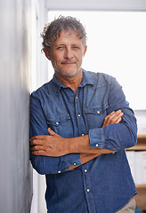 Image showing Portrait, senior and business man with arms crossed standing in office with pride for career, job or occupation. Entrepreneur, male professional and confident boss or serious person from Australia.