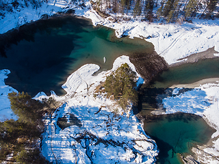 Image showing Aerial view of winter blue lakes