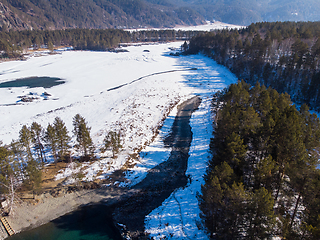 Image showing Aerial view of winter blue lakes