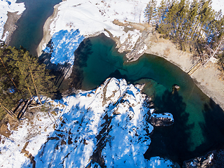 Image showing Aerial view of winter blue lakes