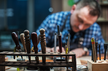 Image showing Concept of handmade craft production of leather goods.