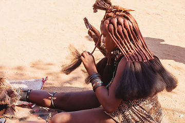 Image showing Himba woman with in the village, namibia Africa