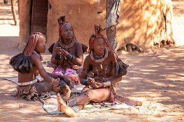 Image showing Himba woman with in the village, namibia Africa