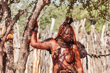 Image showing Himba woman with in the village, namibia Africa