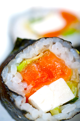 Image showing fresh sushi choice combination assortment selection