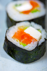 Image showing fresh sushi choice combination assortment selection