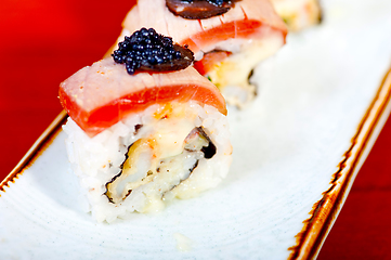 Image showing fresh sushi choice combination assortment selection