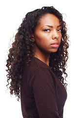 Image showing African teen, girl and portrait with confidence in studio with casual fashion and cosmetics. White background, young face and female person with teenager and gen z style with pride and makeup