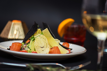 Image showing Caesar salad with salmon fish