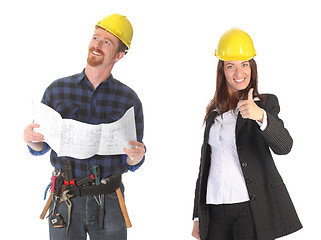 Image showing businesswoman and construction worker