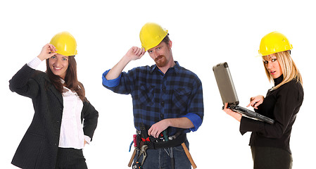 Image showing two businesswoman and construction worker 