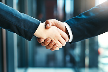 Image showing Handshake, business people and collaboration, agreement and support with networking, welcome and introduction. Hiring, recruitment and promotion with corporate team shaking hands and partnership