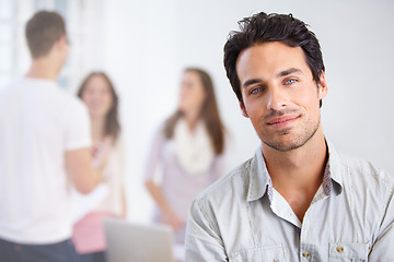 Image showing Face, confident and business man in office, workplace or working in corporate company. Portrait, leadership and male professional, entrepreneur or person with pride for career, job or success mindset