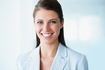 Image showing Portrait, business woman and smile in office with pride for career, job or occupation. Professional, entrepreneur or face of female executive or person from Australia with confidence, proud or mockup