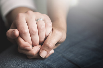 Image showing Trust, support and love with people holding hands in comfort, care or to console each other. Empathy, help or healing with friends praying together during depression, anxiety or the pain of loss