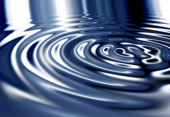 Image showing Waves, ripple and blue with water drop pattern with mockup for 3d, digital and texture. Environment, design and futuristic with liquid in background for abstract, sustainability and art deco graphic