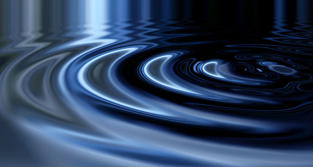 Image showing Animated, 3D and VFX silver shiny waves making ripples in liquid blue color substance. Texture, movement and a futuristic pool with glowing water or fluid for a vaporwave aesthetic background