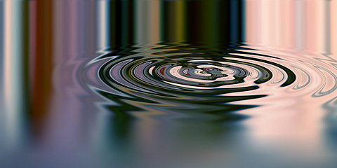 Image showing Waves, ripple and design with water drop pattern with mockup for 3d, digital and texture. Environment, reflection and futuristic with liquid in background for abstract, sustainability and art deco