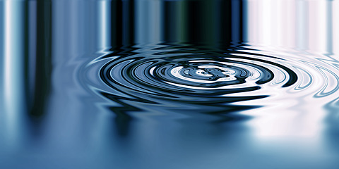 Image showing Waves, ripple and design with water drop pattern with mockup for 3d, digital and texture. Environment, reflection and futuristic with liquid in background for abstract, sustainability and art deco