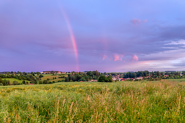Image showing Rainbow over the summer field