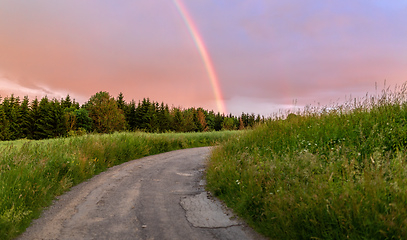 Image showing Rainbow over the summer field