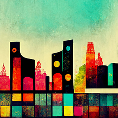 Image showing Abstract buildings in city on watercolor painting. City on digit