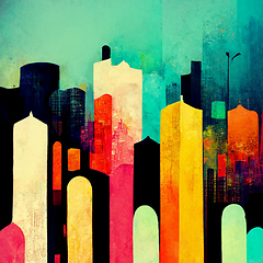 Image showing Abstract buildings in city on watercolor painting. City on digit