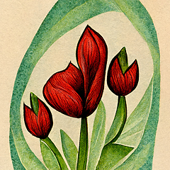 Image showing Watercolor red tulip flowers.