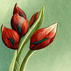 Image showing Watercolor red tulip flowers. 