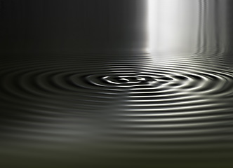 Image showing Waves, ripple and black with water drop pattern with mockup for 3d, digital and texture. Environment, design and futuristic with liquid in background for abstract, sustainability and art deco