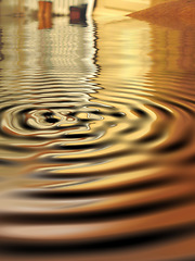 Image showing Waves, ripple and gold with water drop pattern with mockup for 3d, digital and texture. Environment, design and futuristic with liquid in background for abstract, sustainability and art deco graphic