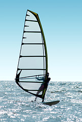 Image showing Windsurfer on waves of a sea 