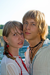 Image showing Portrait of the young beautiful couple outdoors