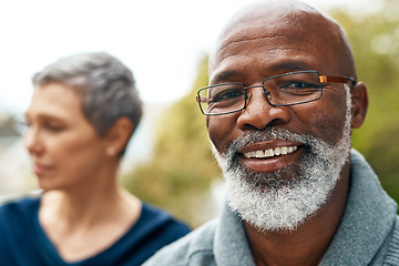 Image showing Love, happy senior couple and outdoors together in the park. Retirement or marriage bonding, support or commitment and married elderly man with wife on a romantic outdoor date or walk for fresh air