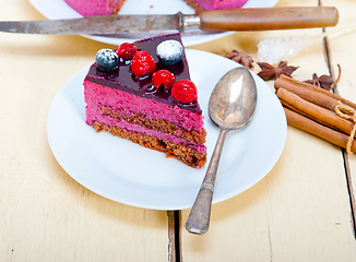 Image showing blueberry and raspberry cake mousse dessert