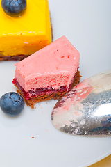 Image showing strawberry and mango mousse dessert cake