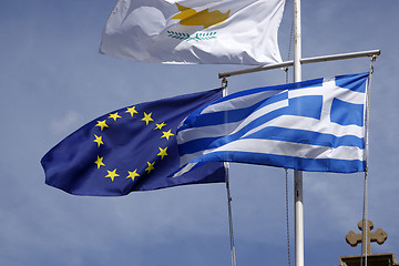 Image showing the flags of the european union cyprus and greece flying 