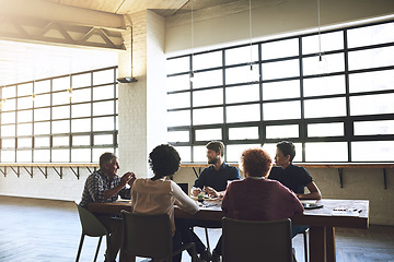 Image showing Teamwork, coaching and planning with business people in meeting for project management, idea and brainstorming. Discussion, mentor and partnership with group of employees for review and startup