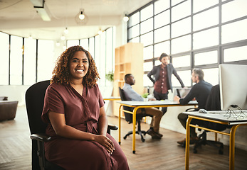 Image showing Portrait of happy woman in office, startup boss at creative agency and leader in business project at design studio. Female entrepreneur with creativity, ideas and happiness, ceo in happy workplace.