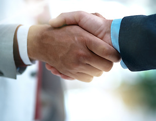 Image showing Deal, handshake and business people for b2b partnership, welcome or hiring success. Thank you, shaking hands and person team in recruitment agreement, promotion or onboarding, negotiation or strategy