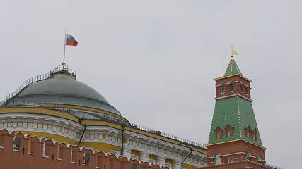 Image showing Kremlin Moscow Dome of Senate building Russian Flag tower